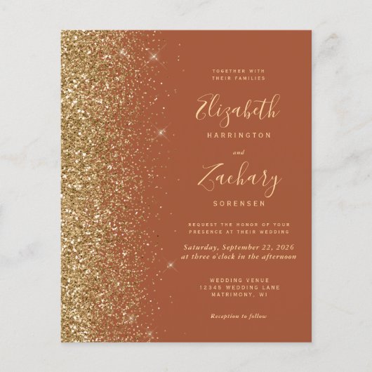Budget Terracotta Gold Glitter Wedding Invitation (Voorkant)