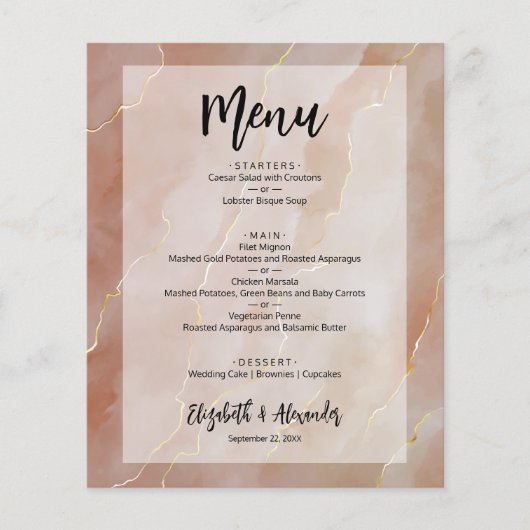 Budget Terracotta Gold Marble Wedding Menu (Voorkant)