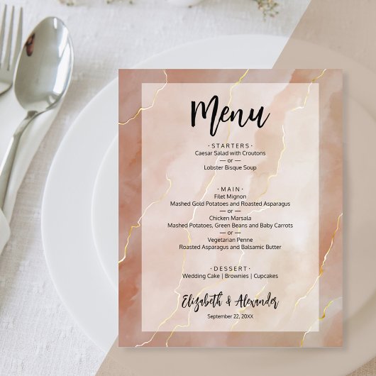 Budget Terracotta Gold Marble Wedding Menu