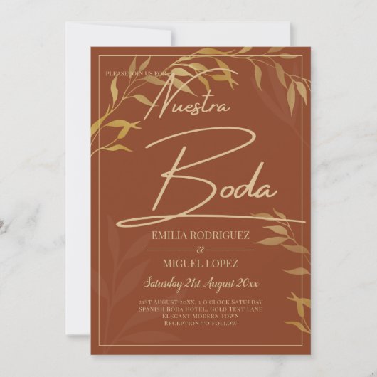Budget Terracotta GOLD Nuestra Boda Kaart (Voorkant)