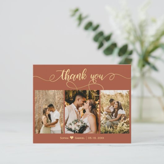 Budget Terracotta Gold Script Photo Wedding (Staand voorkant)
