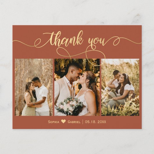 Budget Terracotta Gold Script Photo Wedding (Voorkant)