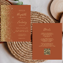 Budget Terracotta Gouden Glitter QR Code Huwelijk