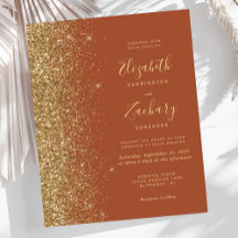 Budget Terracotta Gouden Glitter Trouw Uitnodiging
