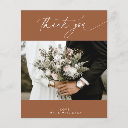 BUDGET Terracotta Herfst Bruiloft Foto Bedankkaart Flyer (Voorkant)