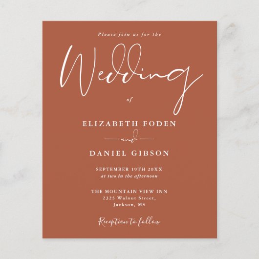 Budget Terracotta Huwelijksuitnodiging (Voorkant)