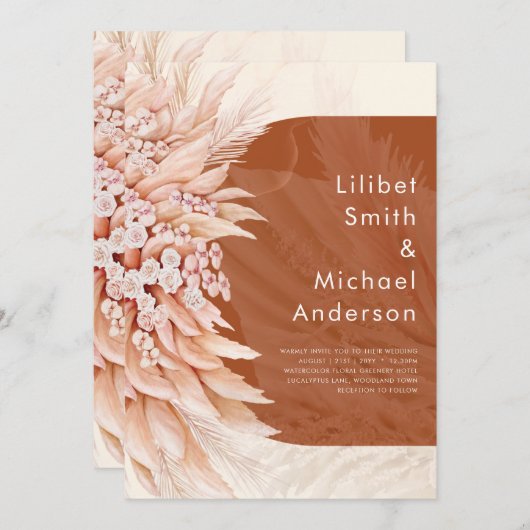 BUDGET Terracotta Koraal Pampasgras Bruiloft Kaart (Voorkant / Achterkant)