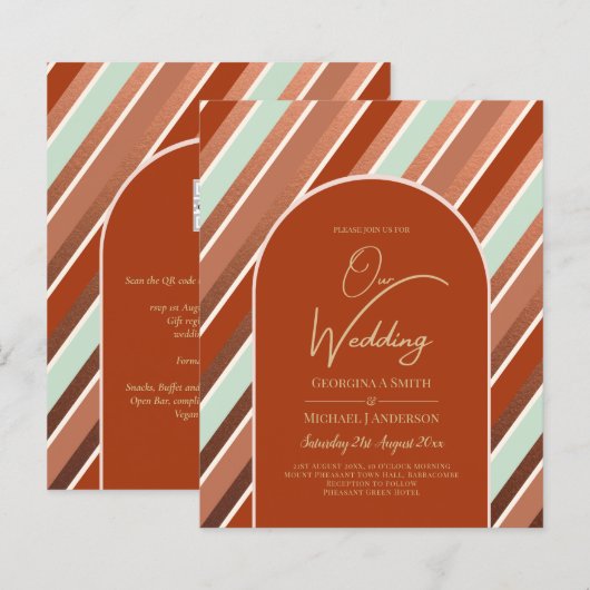 BUDGET Terracotta Mint Green Wedding INVITE (Voorkant / Achterkant)