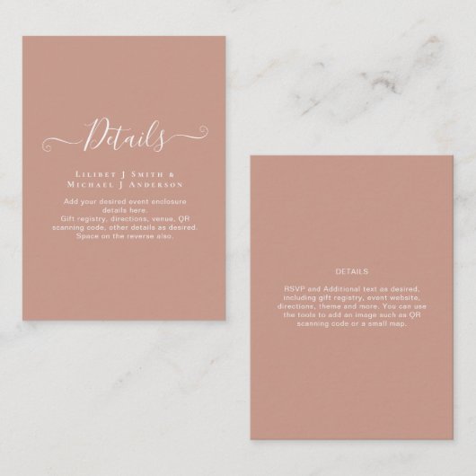 BUDGET Terracotta Monochrome Weddenschap Informatiekaartje (Voorkant / Achterkant)