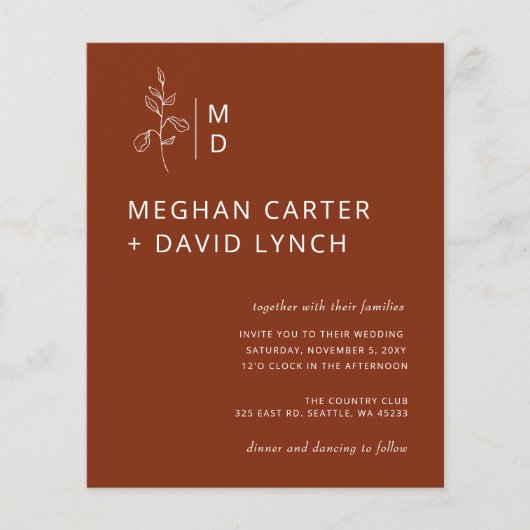 Budget Terracotta Monogram Weddenschap (Voorkant)