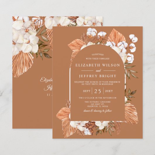 Budget Terracotta Pampas Arched Wedding Uitnodigin (Voorkant / Achterkant)