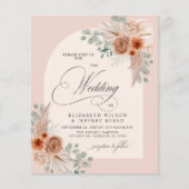 Budget terracotta pampas bruiloft uitnodiging (Voorkant)