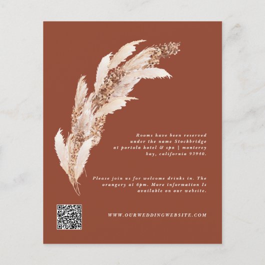 Budget terracotta pampas elegant bruiloft flyer (Achterkant)