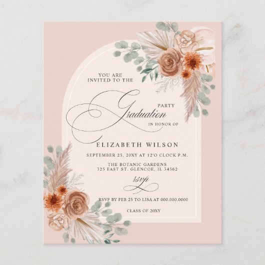 Budget Terracotta Pampas Foto Afstuderen Uitnodige (Voorkant)