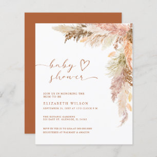 Budget Terracotta Pampas Grass Baby shower Invite