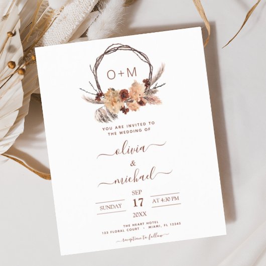 Budget Terracotta Pampas Grass Monogram Weddenscha