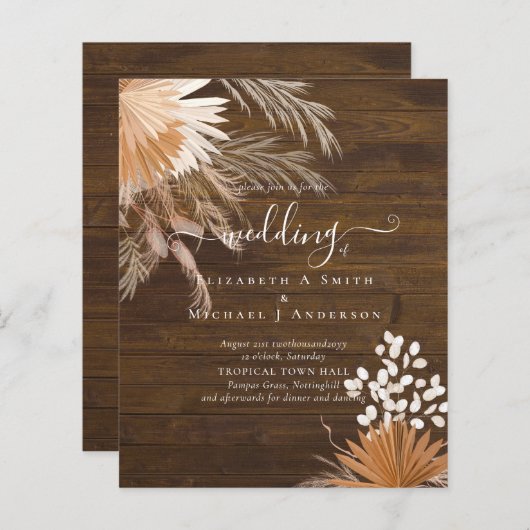 BUDGET Terracotta Pampas Grass Tropical Weddenscha (Voorkant / Achterkant)