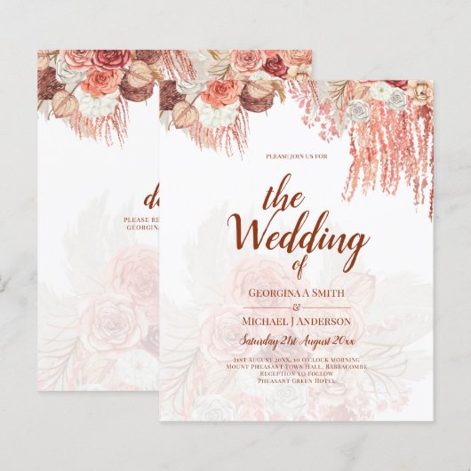 BUDGET Terracotta Roos Pampas grass Floral Wedding (Voorkant / Achterkant)