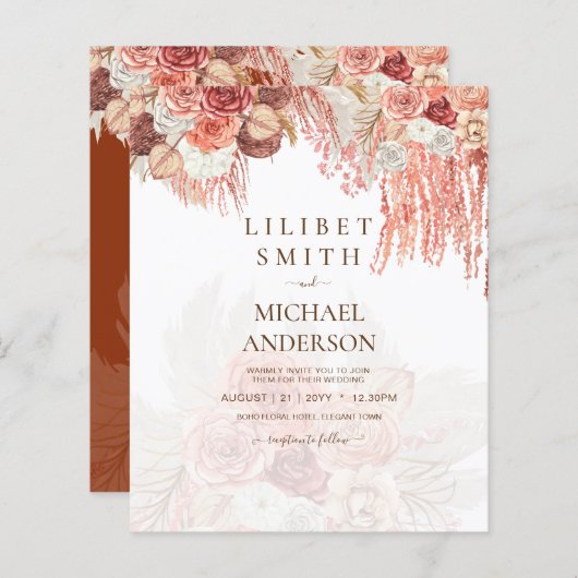 BUDGET Terracotta Roos Pampas grass Floral Wedding (Voorkant / Achterkant)