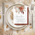 Budget Terracotta Rustic Florals Rehearsal Dinner<br><div class="desc">GEEF NOTA Er zijn twee papieren opties om van voor deze grootte (4.5 x 5.6") in de waaier van de Begroting te kiezen. Voor dit product zou ik de halfglansmachine, een 110 gsm-kaartvoorraad, sterk willen aanbevelen, vergelijkbaar in dikte met een briefkaart. De Satin-optie is een veel dunner papier van 80...</div>