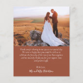 Budget terracotta script foto bruiloft dank u flyer (Achterkant)