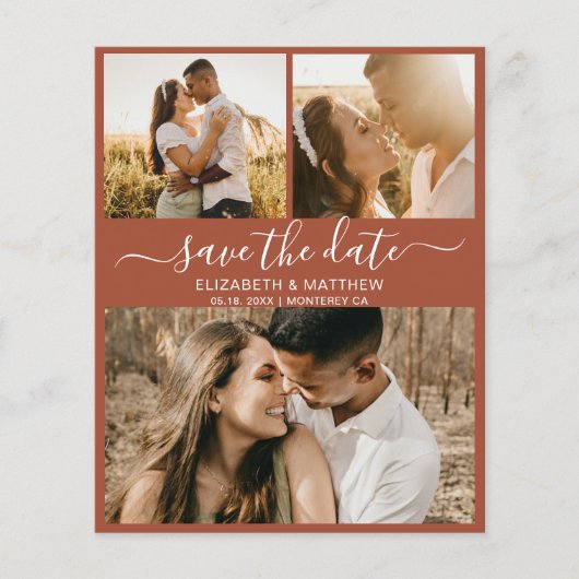 Budget Terracotta Script Foto Save The Date (Voorkant)