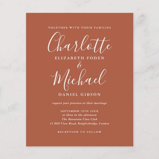 Budget Terracotta Script Photo Wedding Invitation (Voorkant)