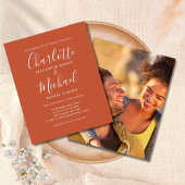 Budget Terracotta Script Photo Wedding Invitation