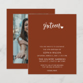 Budget Terracotta Script Sweet 16 Fotouitnodiging (Voorkant / Achterkant)