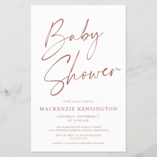 Budget Terracotta Simple Script Baby shower FLYER (Voorkant)