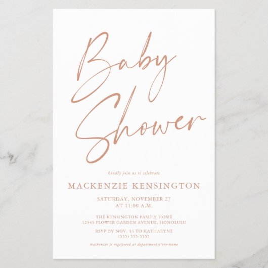 Budget Terracotta Simple Script Baby shower FLYER (Voorkant)