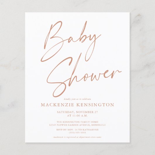 Budget Terracotta Simple Script Baby shower Uitnod (Voorkant)