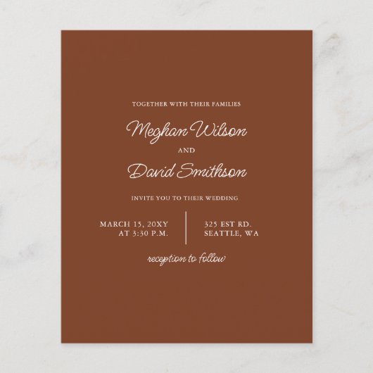 Budget Terracotta Simple Wedding Invitation (Voorkant)