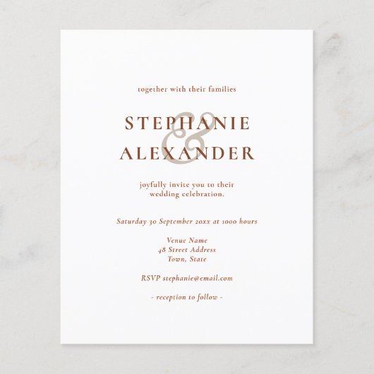 Budget Terracotta Simply Text Wedding Uitnodiging (Voorkant)