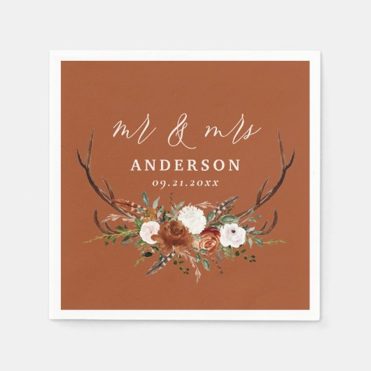 Budget terracotta Stag rustige botanische bruiloft Servet (Voorkant)