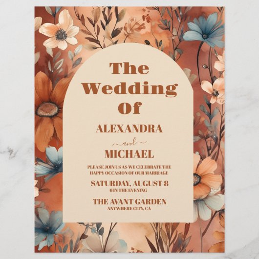 Budget Terracotta Waterverf Wildflower Bruiloft Flyer (Voorkant)