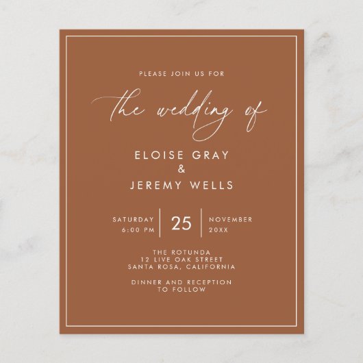 Budget Terracotta Wedding Invitation Flyer (Voorkant)