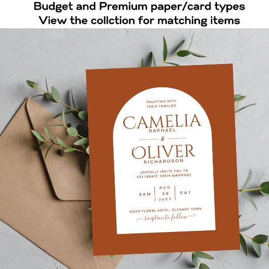 BUDGET Terracotta Wedding Invitation Modern Arch Flyer