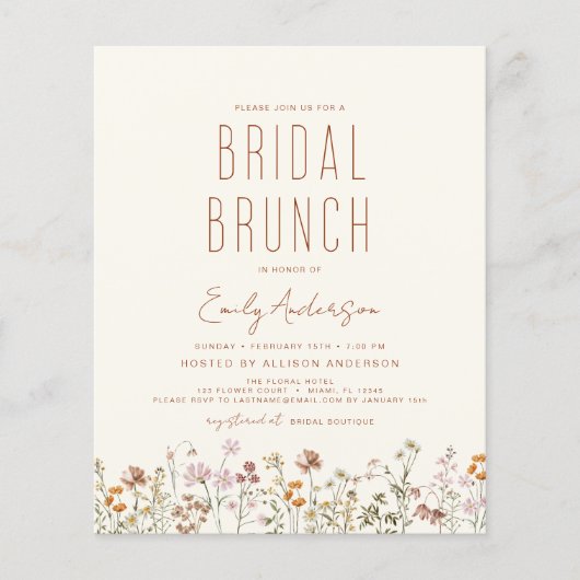 Budget Terracotta Wildflower Bruids Brunch Shower Flyer (Voorkant)