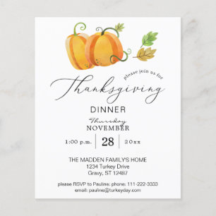 Budget Thanksgiving Duo Pompoen Aquarel Diner Flyer