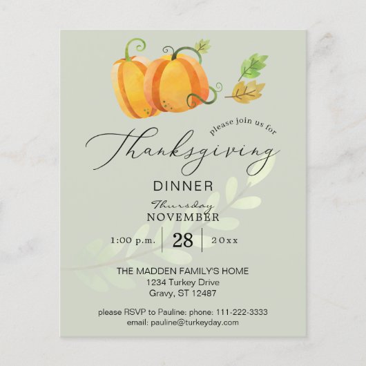 Budget Thanksgiving Duo Pompoen Diner Olijf Flyer (Voorkant)