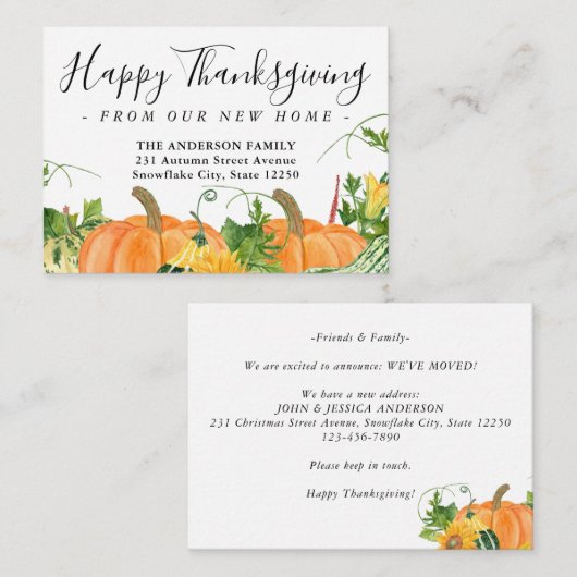 Budget Thanksgiving Nieuwe Thuis Pompoen Verhuis K Notitiekaartje (Voorkant / Achterkant)