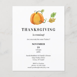 Budget Thanksgiving Pompoen Watercolor Diner Flyer