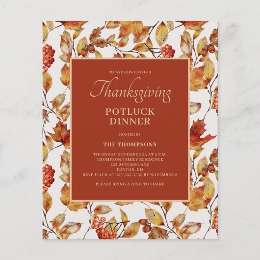 Budget Thanksgiving Potluck Terracotta Invitation Flyer (Voorkant)