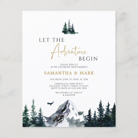 Budget The Adventure Begin Baby shower Invitation (Voorkant)