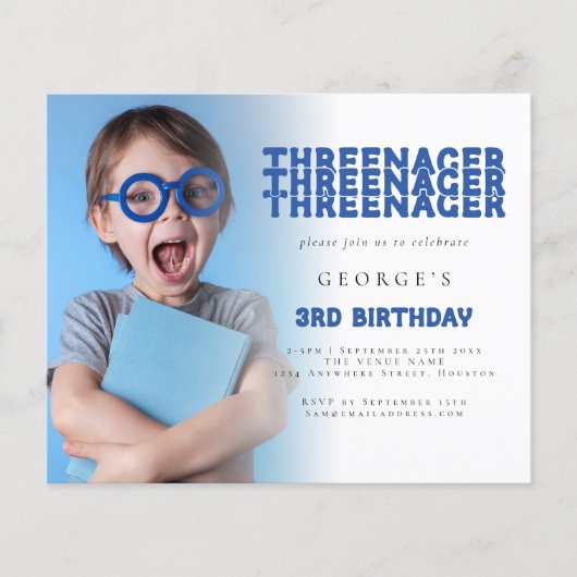 Budget Threenager Foto Overlay 3rd Birthday Blue (Voorkant)