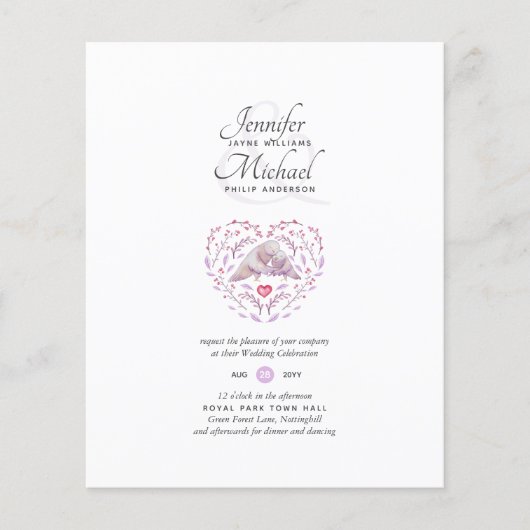Budget Tortelduifjes Mauve Wedding Invites (Voorkant)