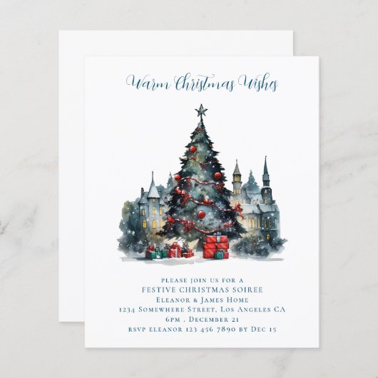 Budget Traditionele Scène Kerstfeest Uitnodigen (Voorkant / Achterkant)