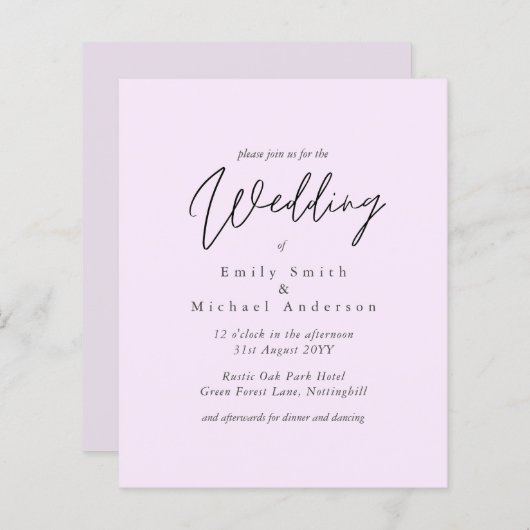 BUDGET Trendige Roze Huwelijksuitnodiging (Voorkant / Achterkant)