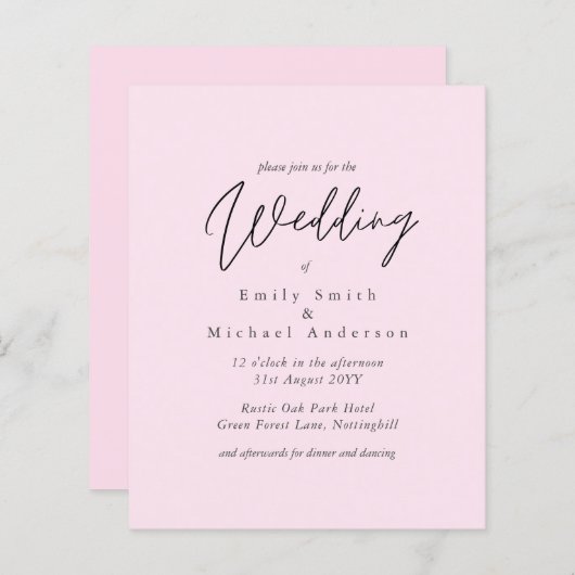 BUDGET Trending Color Pink Wedding Invite (Voorkant / Achterkant)